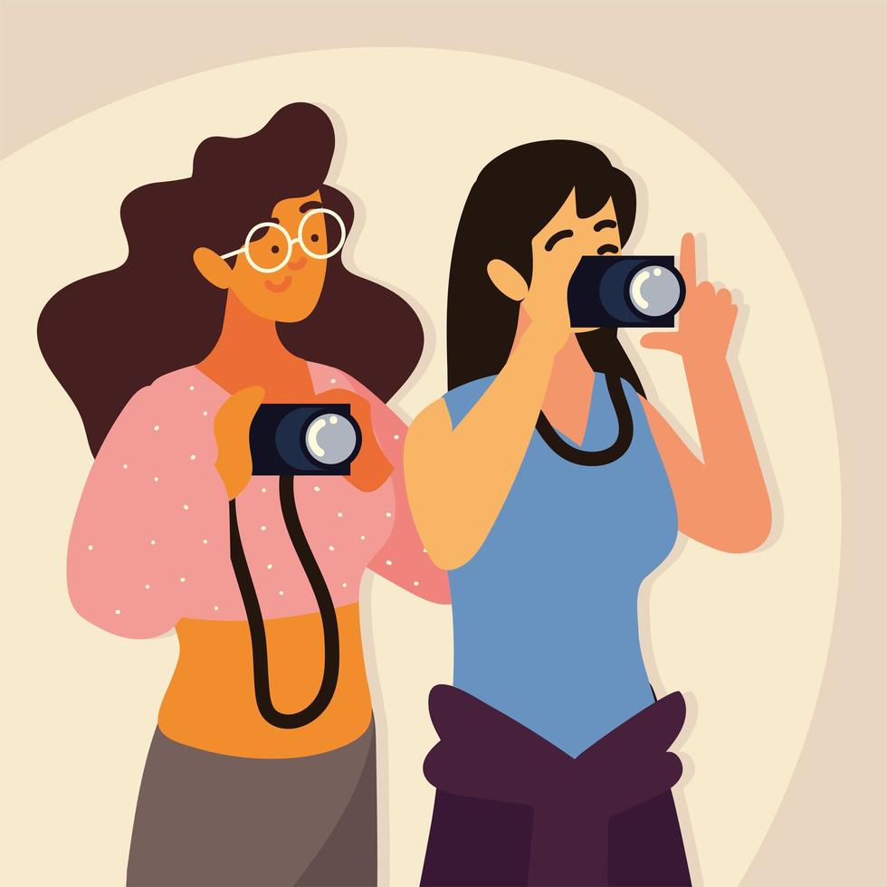 female photographers or paparazzi vector