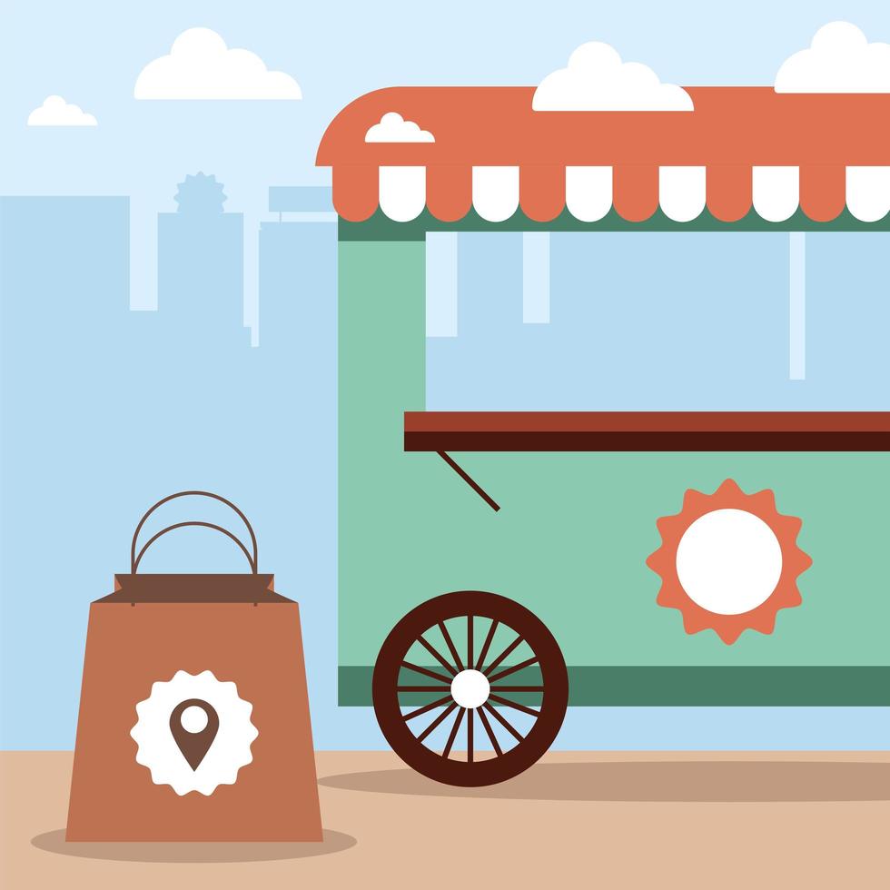 shopping bag and food cart vector