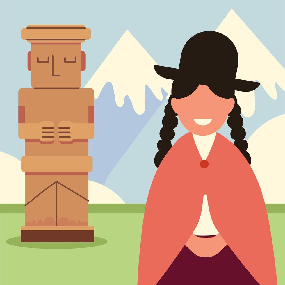 bolivian woman and lanscape vector