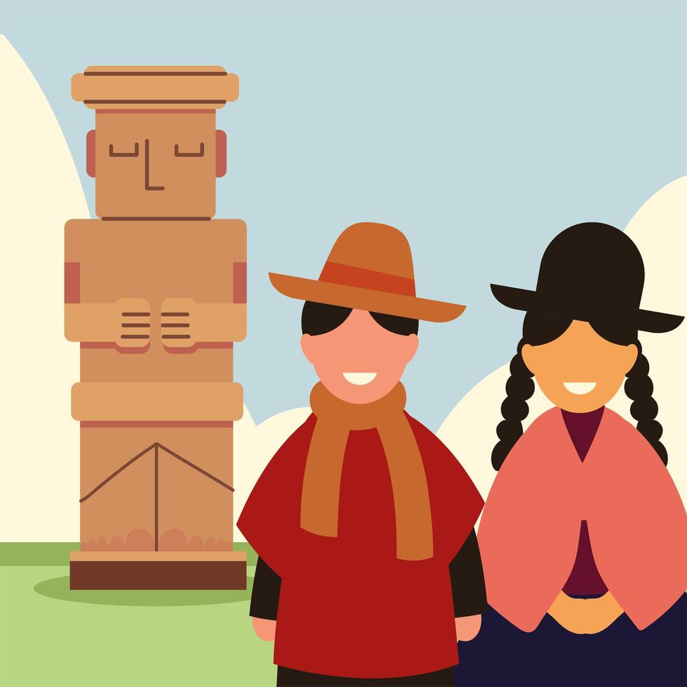 bolivian couple and statue vector