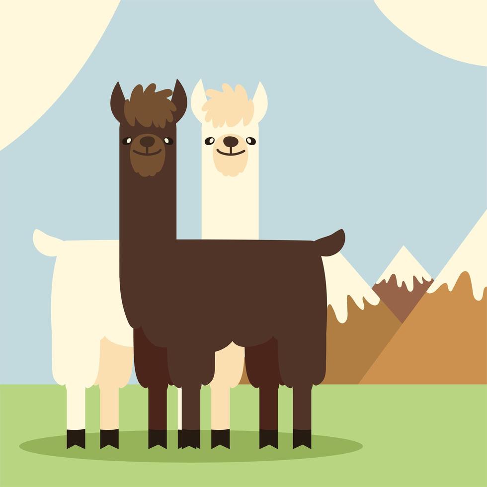 cartoon llamas and mountains vector