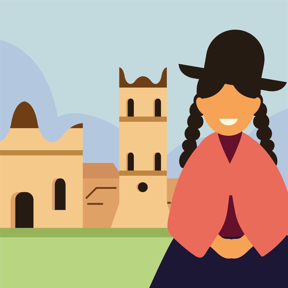 mujer y templo boliviano vector