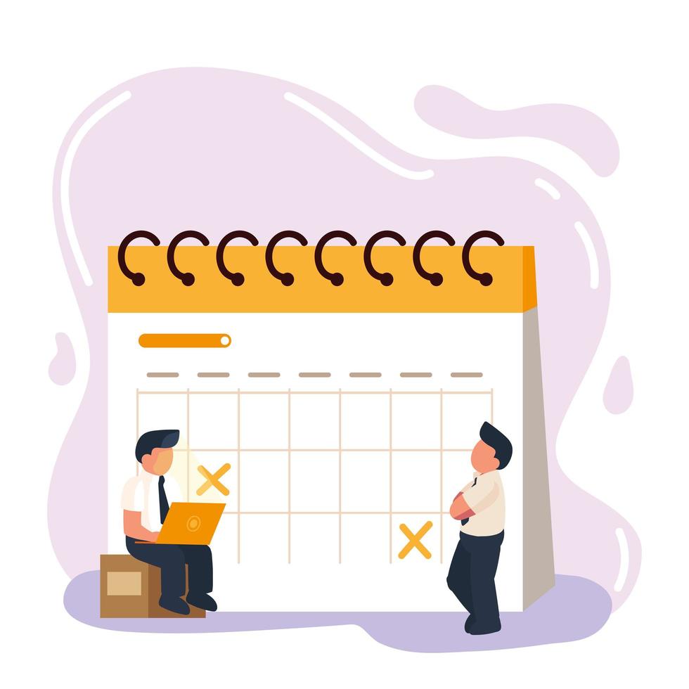 men adding event in the calendar vector