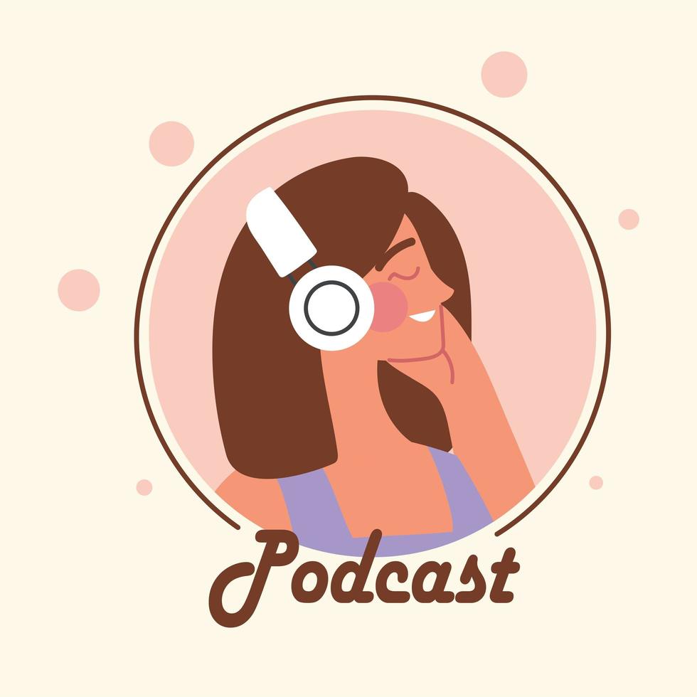 podcast mujer con auriculares vector