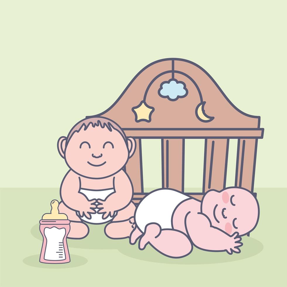 babies and crib vector