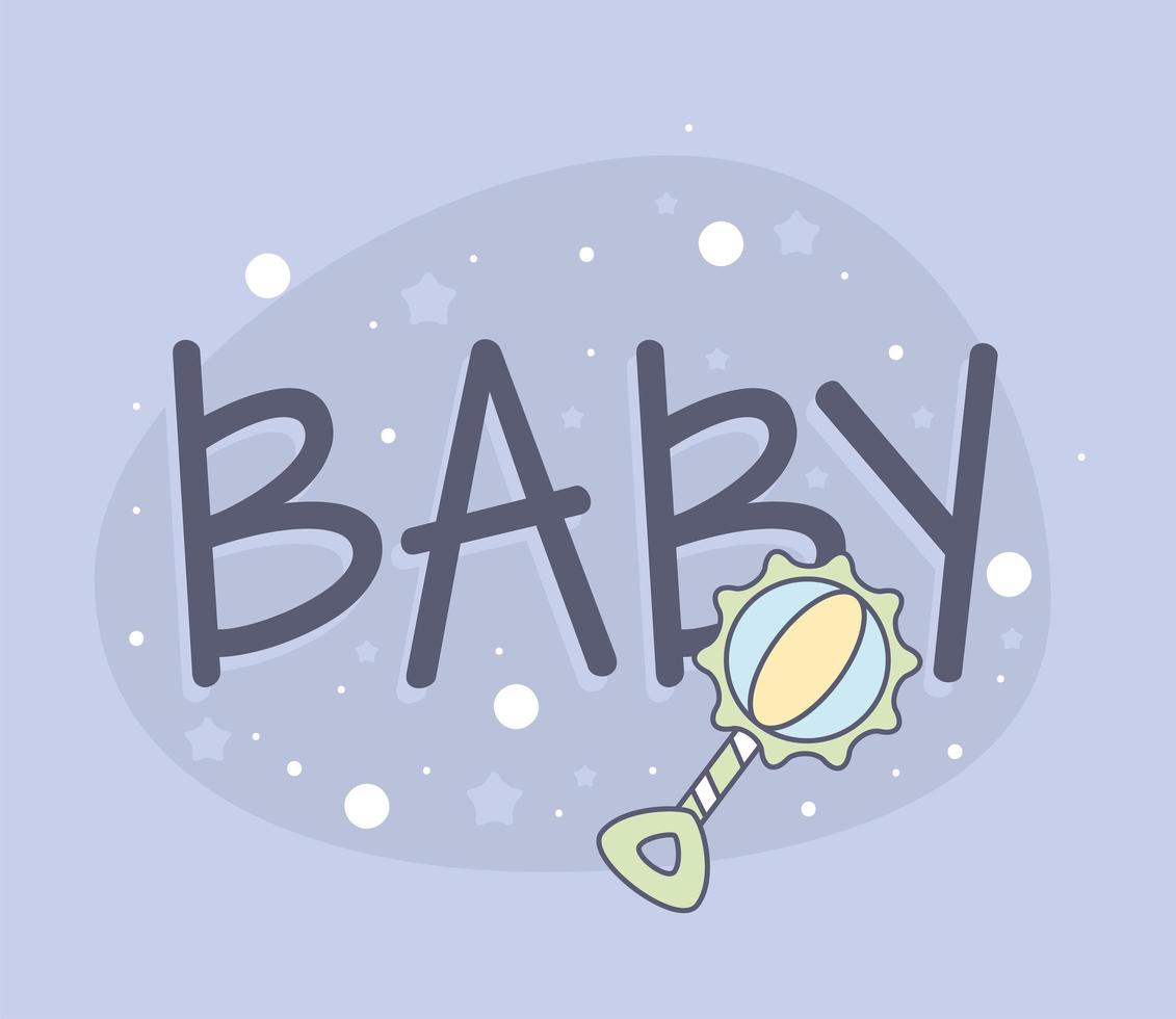 baby lettering and rattle vector