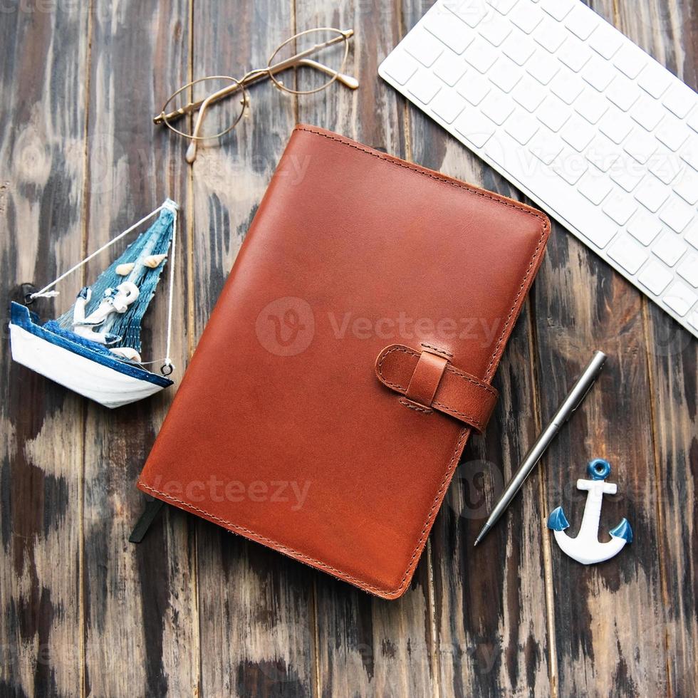Brown leather notebook photo