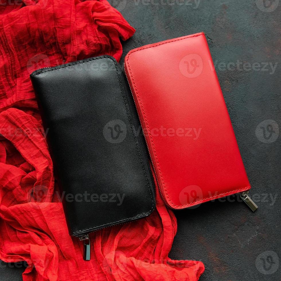 Black and red leather wallet photo