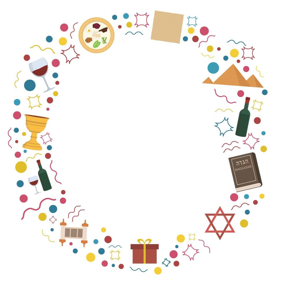 Frame with Passover holiday flat design icons vector