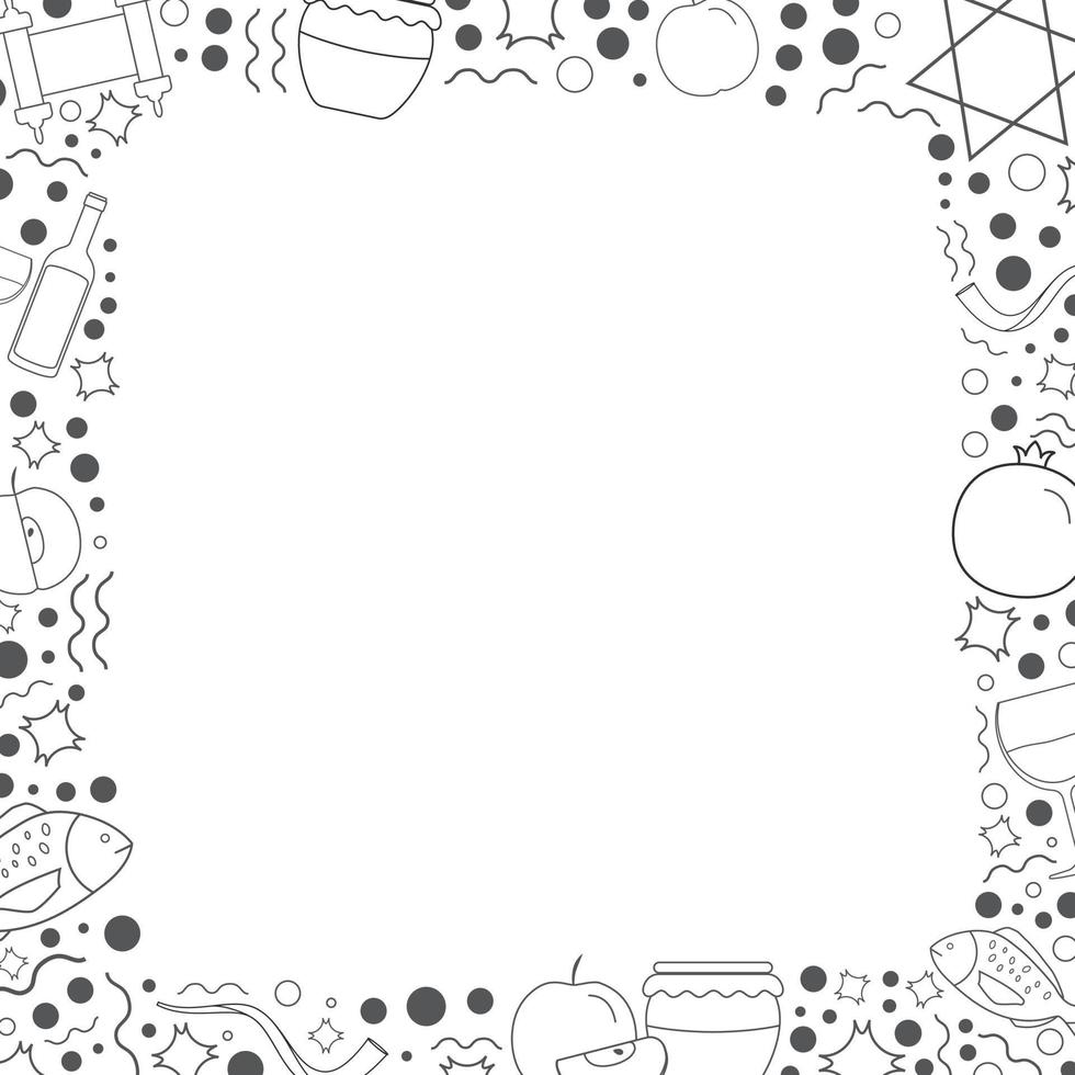 Frame with Rosh Hashanah holiday flat design black thin line icons vector