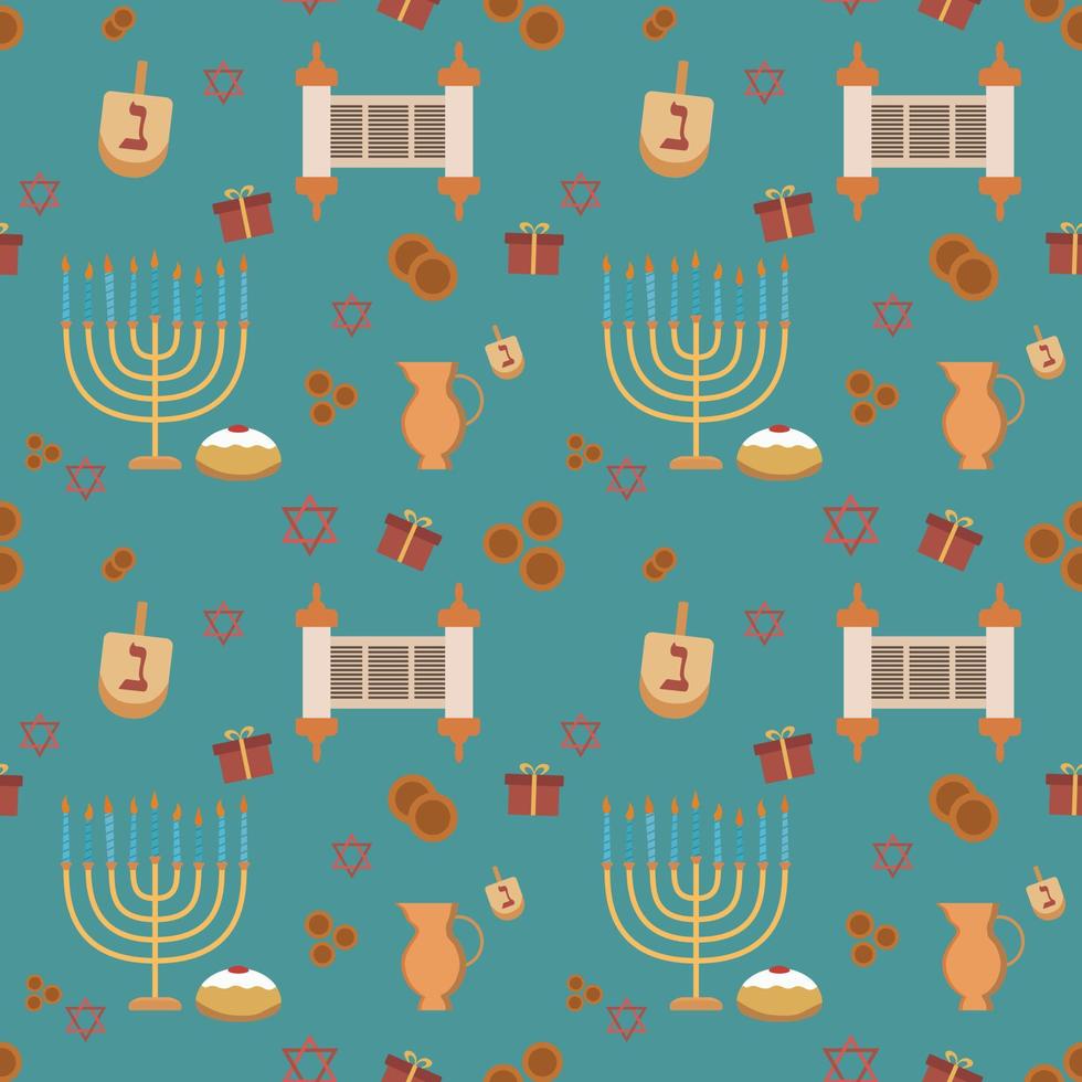 Hanukkah holiday flat design icons seamless pattern vector