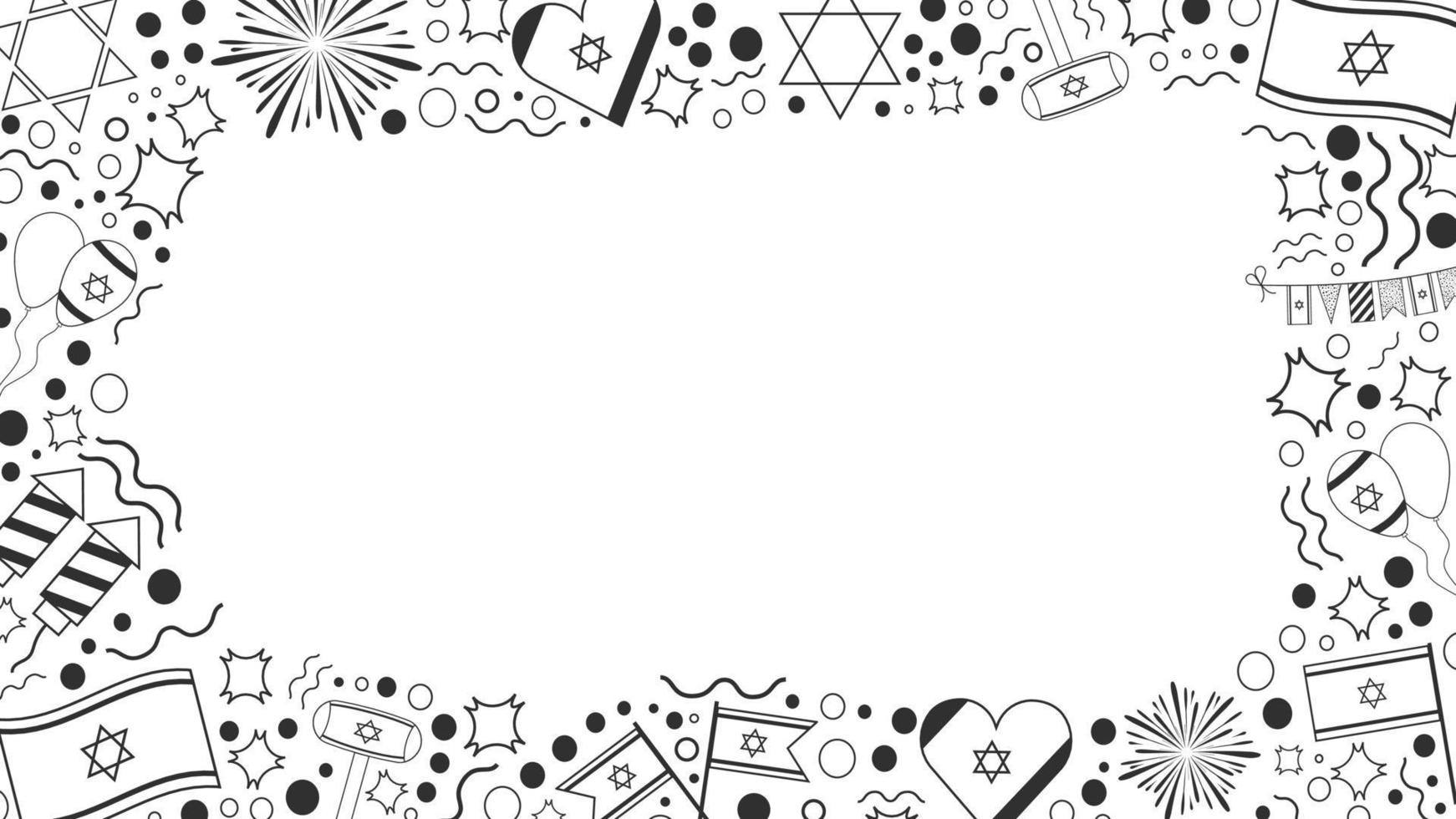 marco con iconos de línea fina negra de diseño plano de vacaciones del día de la independencia de israel vector