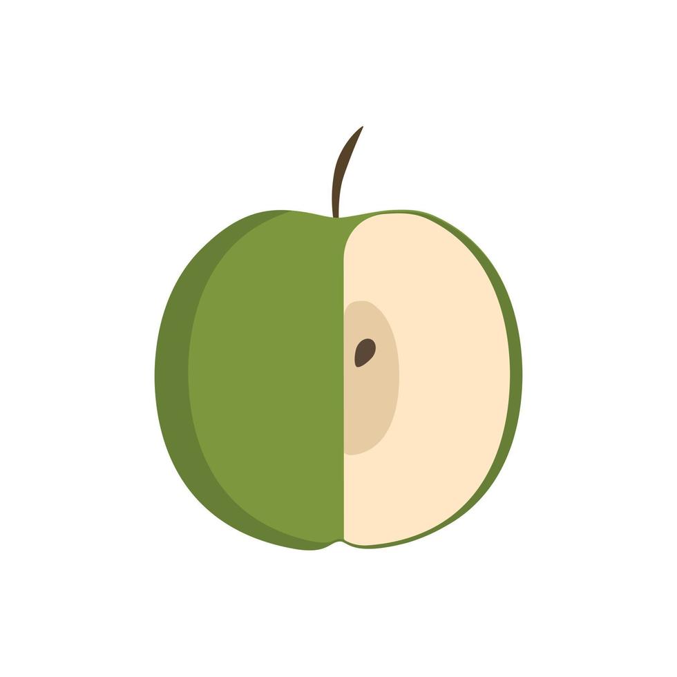 Icono de media manzana verde en diseño plano vector