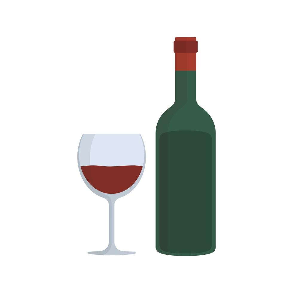 icono de diseño plano de botella de vino y vidrio vector