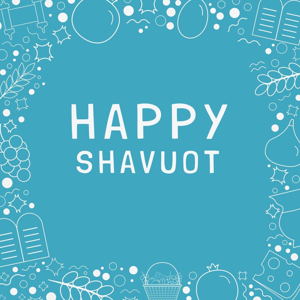Frame with Shavuot holiday flat design white thin line icons with text in english vector