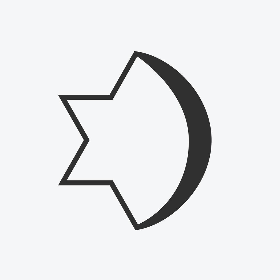 combinación de estrella de david con símbolos religiosos de media luna en icono de diseño plano negro vector