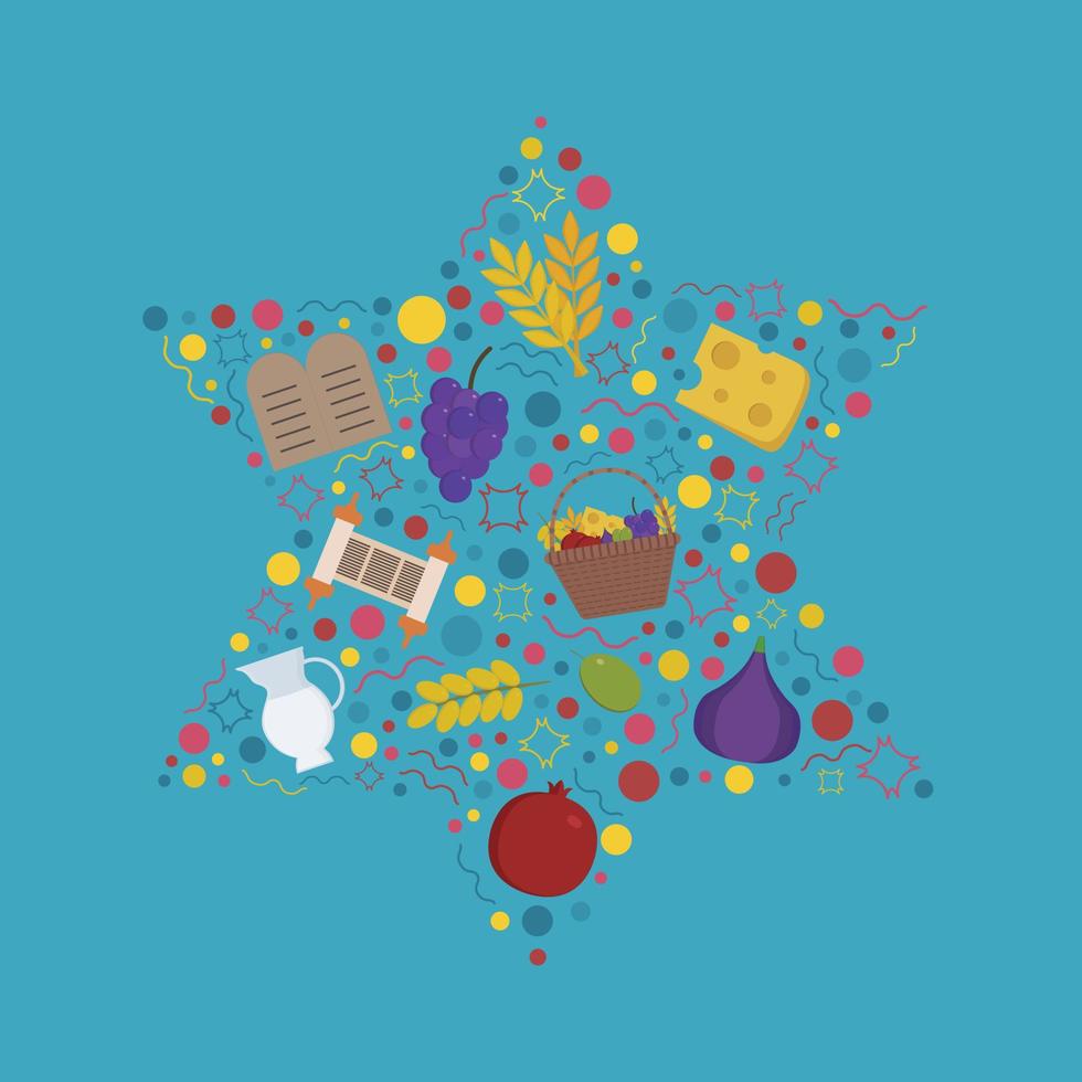 Shavuot holiday flat design icons set in star of david shape vector