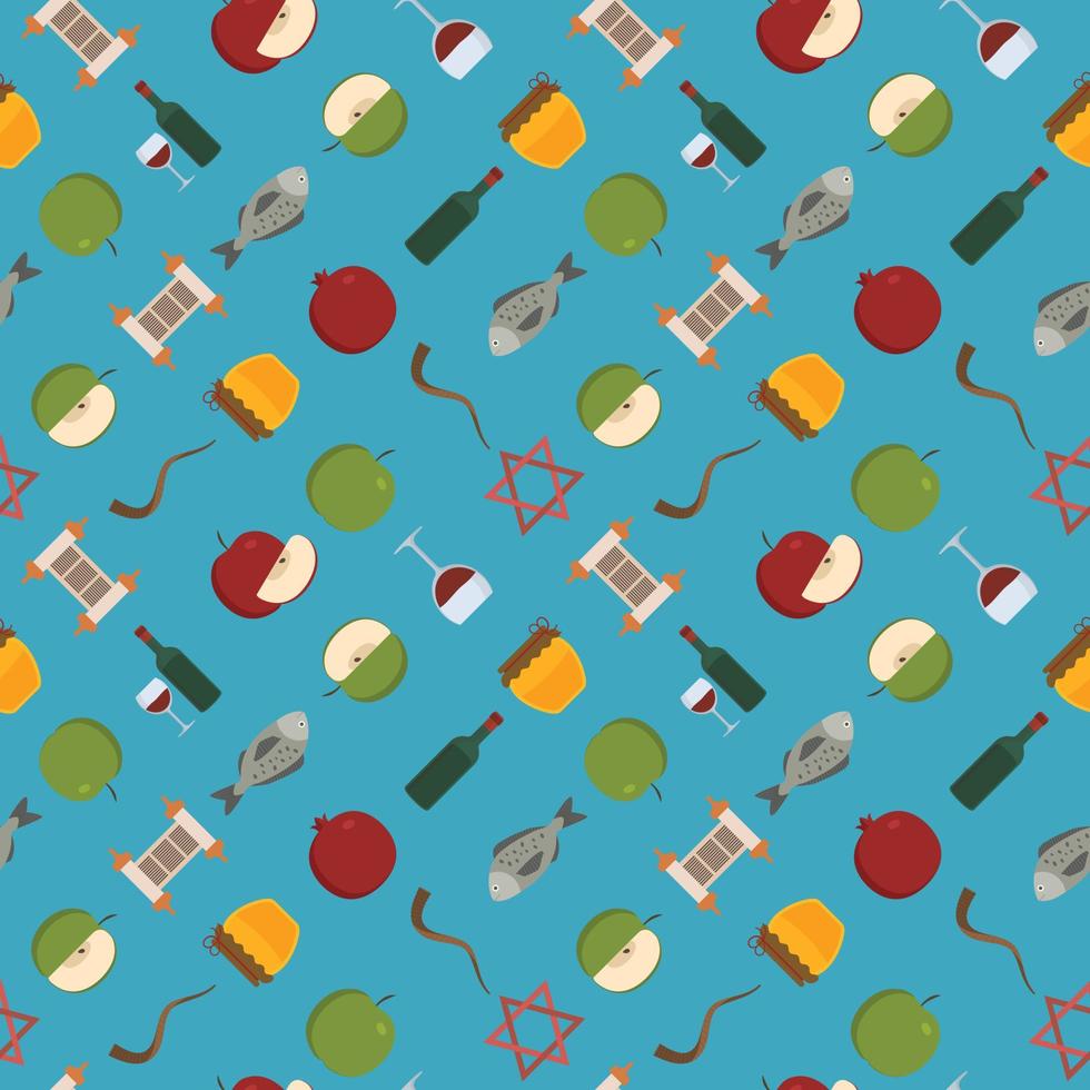 Rosh Hashanah holiday flat design icons seamless pattern vector