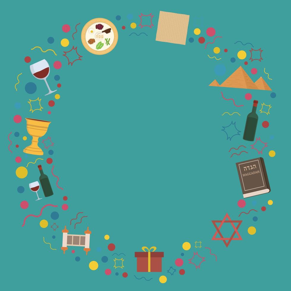 Frame with Passover holiday flat design icons vector