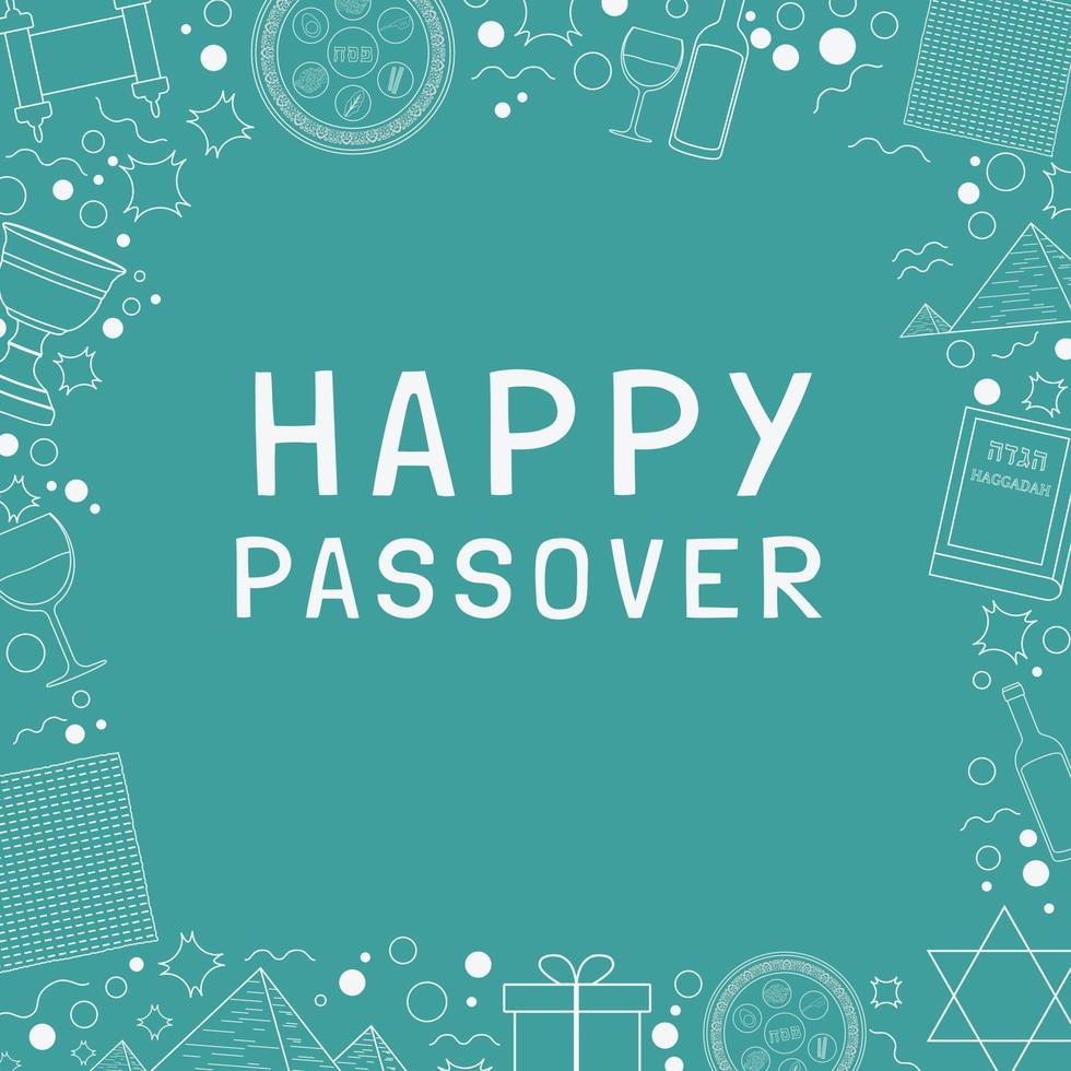 Frame with Passover holiday flat design white thin line icons with text in english vector