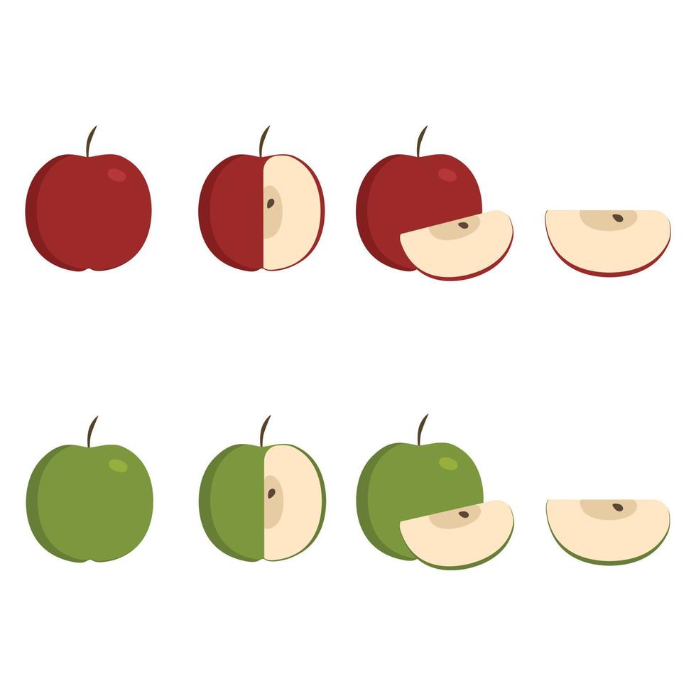Green and red apple icons set in flat design vector