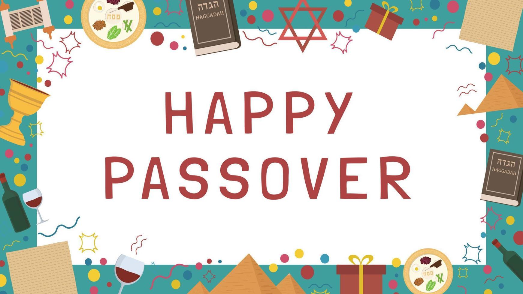 Frame with Passover holiday flat design icons with text in english vector