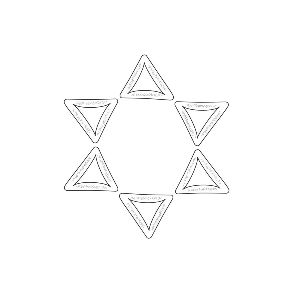 Purim holiday flat design black thin line icons of hamantashs in star of david shape vector