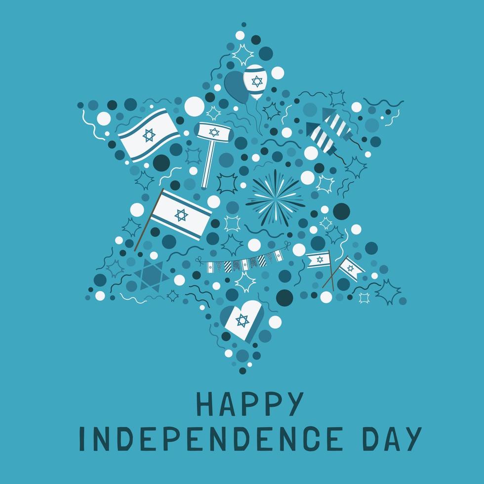 Israel Independence Day holiday flat design icons set in star of david shape with text in english vector
