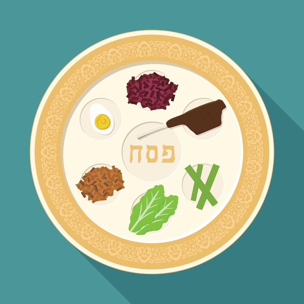 Passover holiday seder plate flat long shadow design icon vector