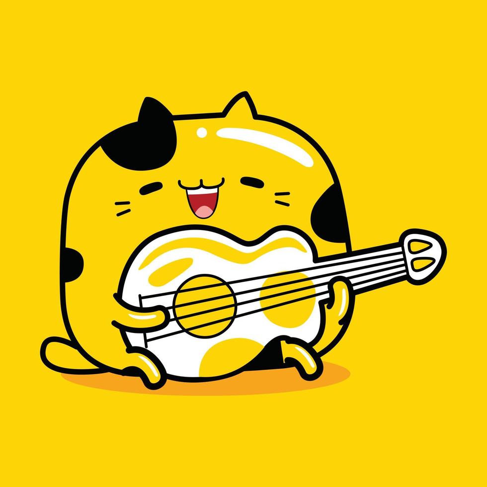 cute cat mascot character playing guitar in flat cartoon style vector