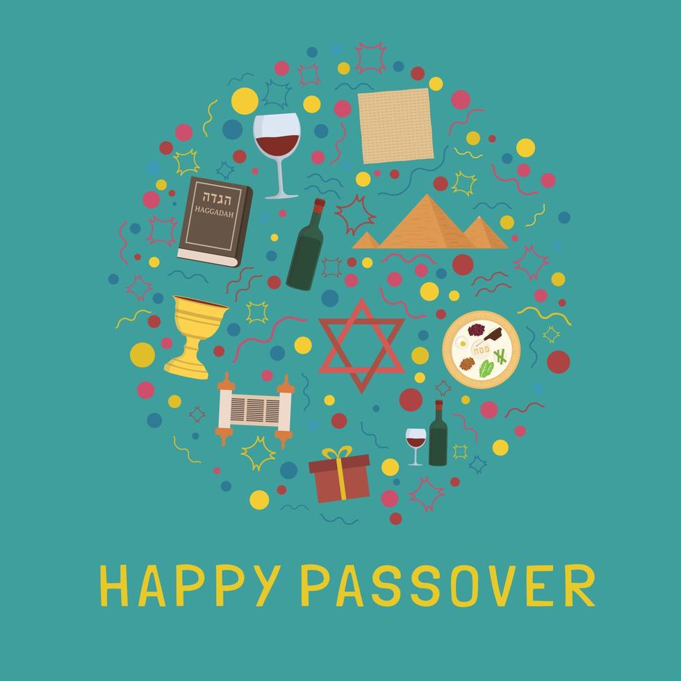 Passover holiday flat design icons set in round shape with text in english vector