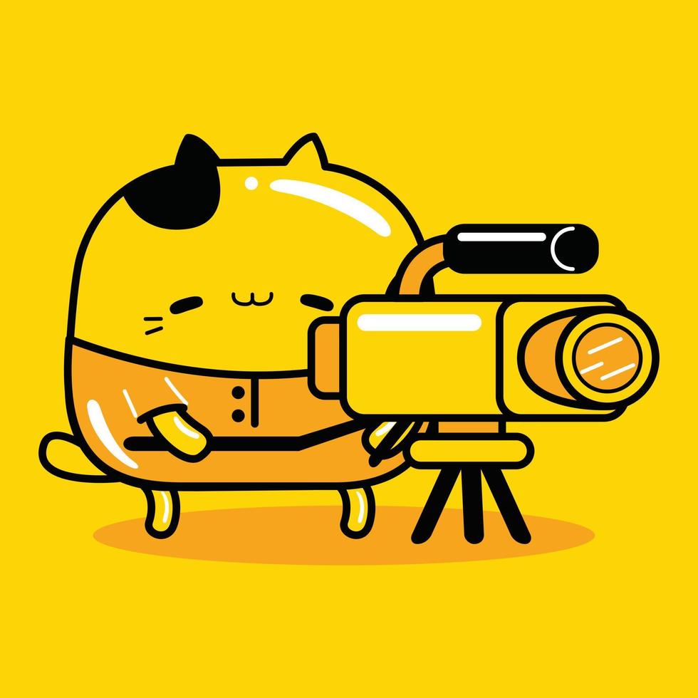 cute cat mascot character cameramen profession in flat cartoon style vector
