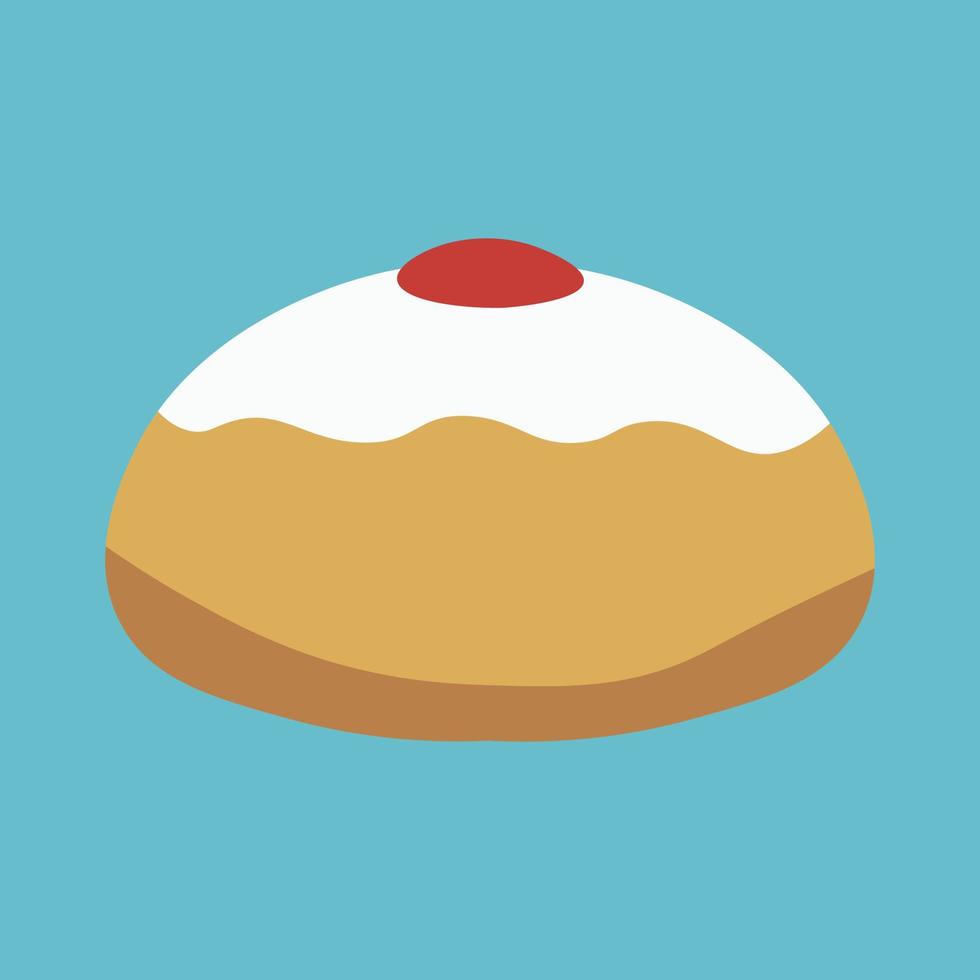 icono de diseño plano de sufganiyah de vacaciones de hanukkah con fondo azul vector