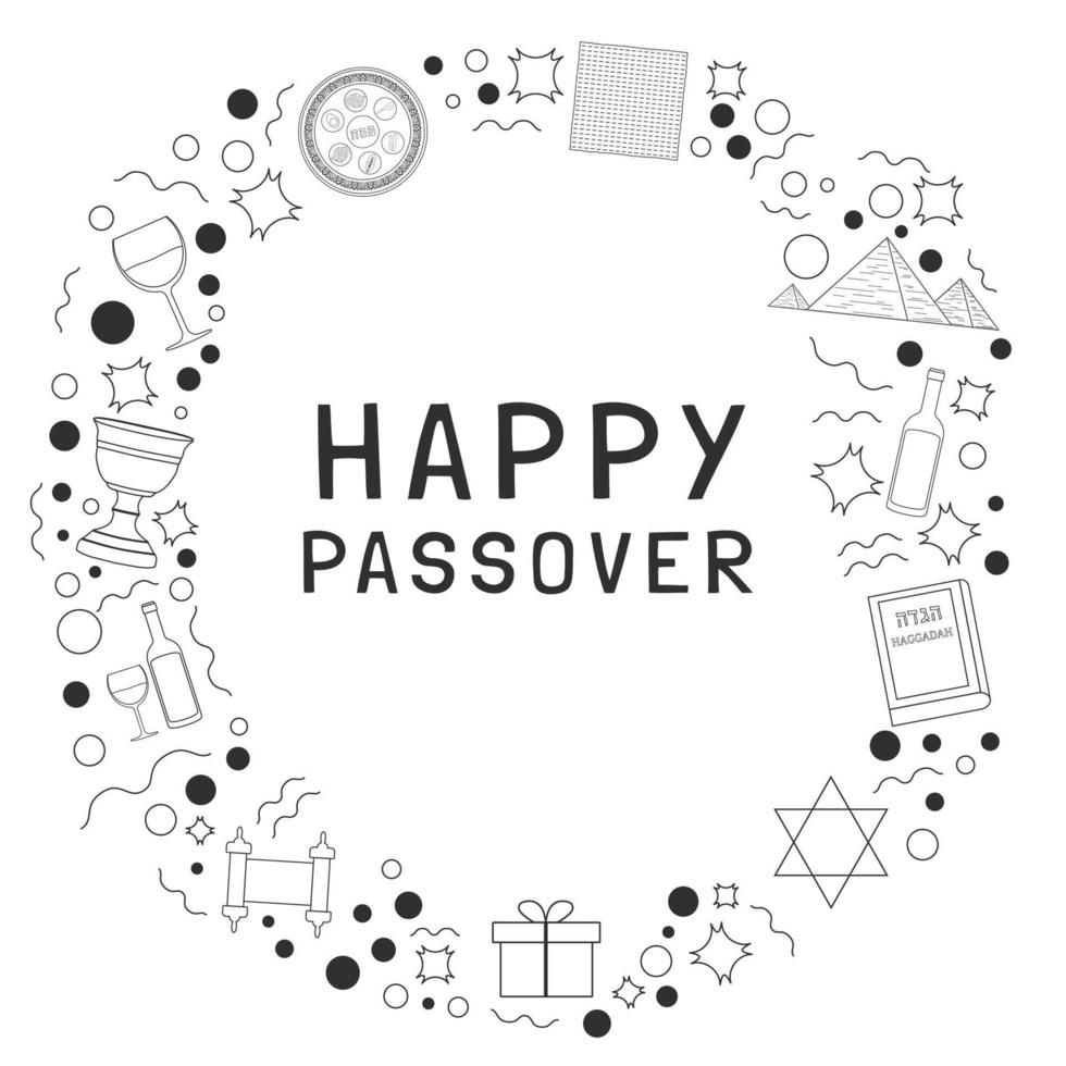 Frame with Passover holiday flat design black thin line icons with text in english vector