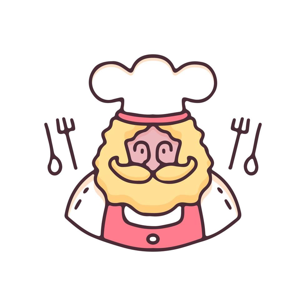 Chef with mustache and beard illustration. Vector graphics for t-shirt prints and other uses.