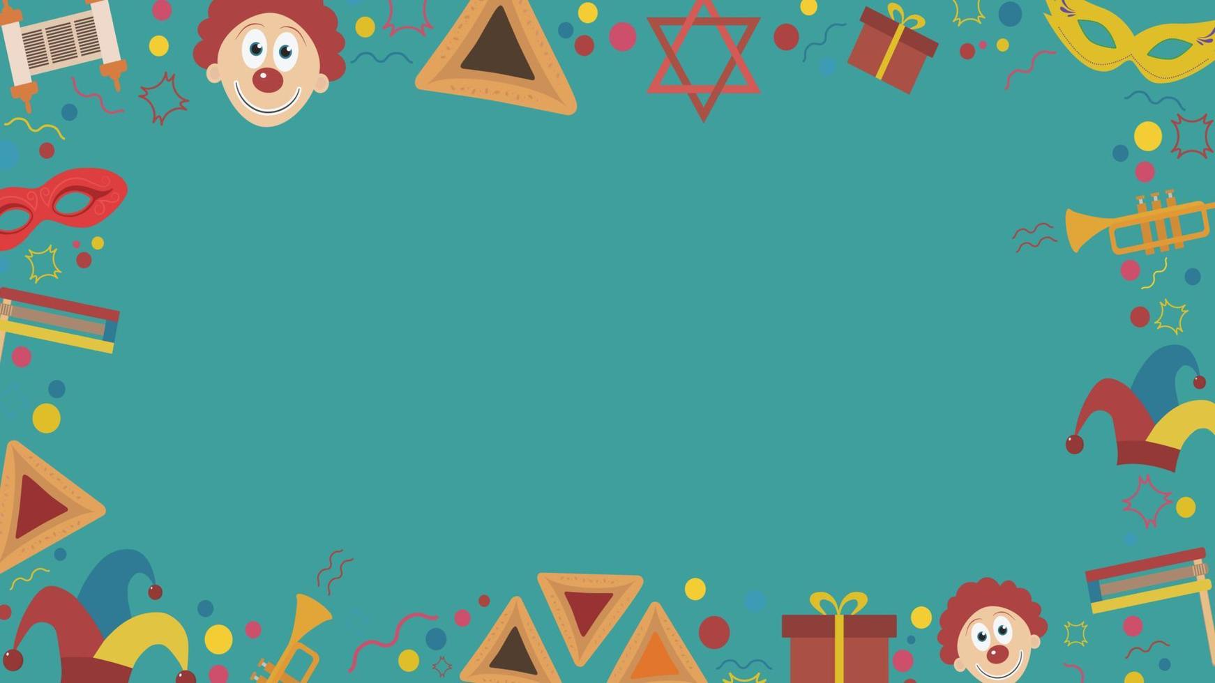 Frame with purim holiday flat design icons vector