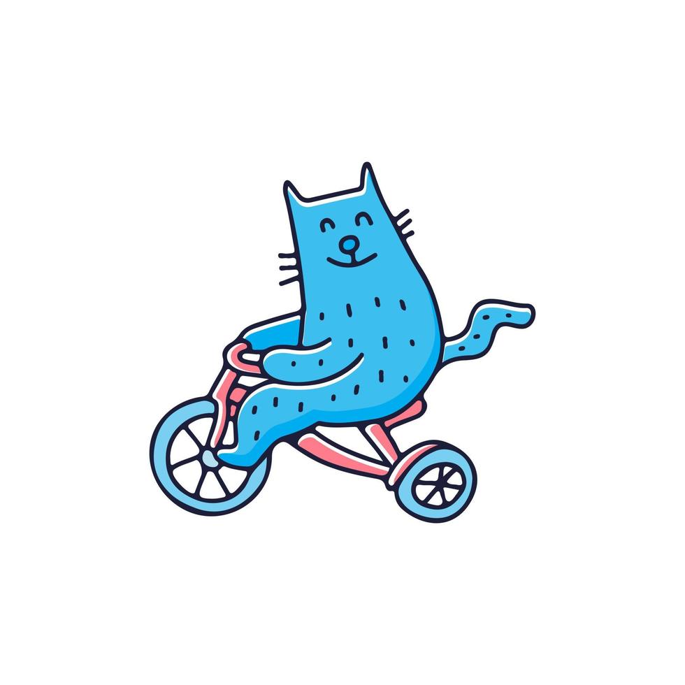 divertido gato montando una bicicleta ilustración. gráficos vectoriales para estampados de camisetas y otros usos. vector