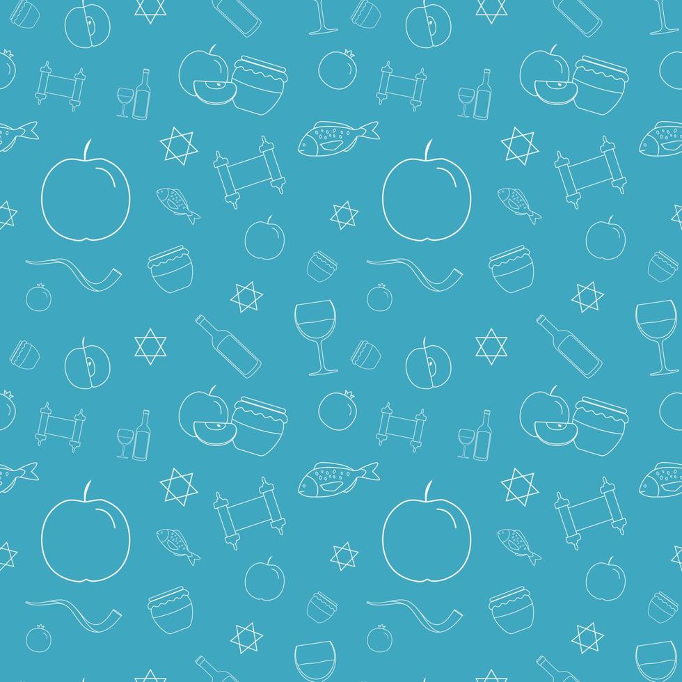 Rosh Hashanah holiday flat design white thin line icons seamless pattern vector