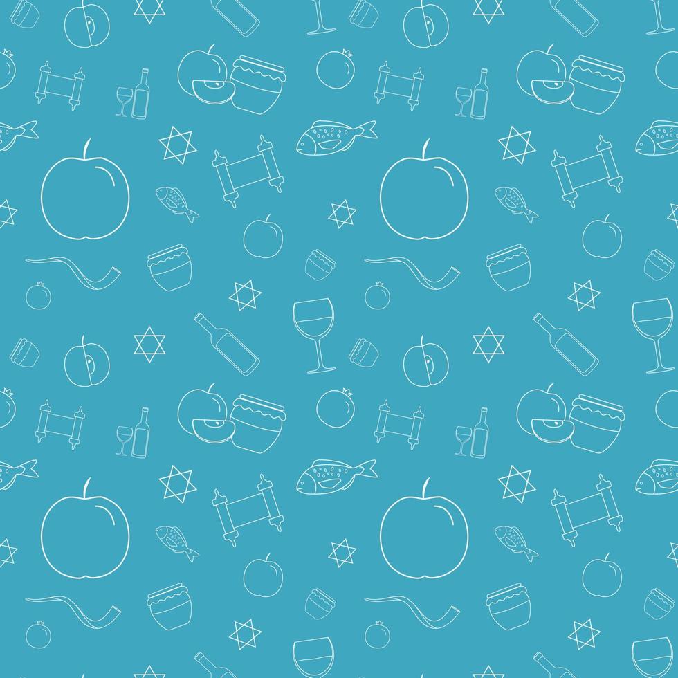 Rosh Hashanah holiday flat design white thin line icons seamless pattern vector