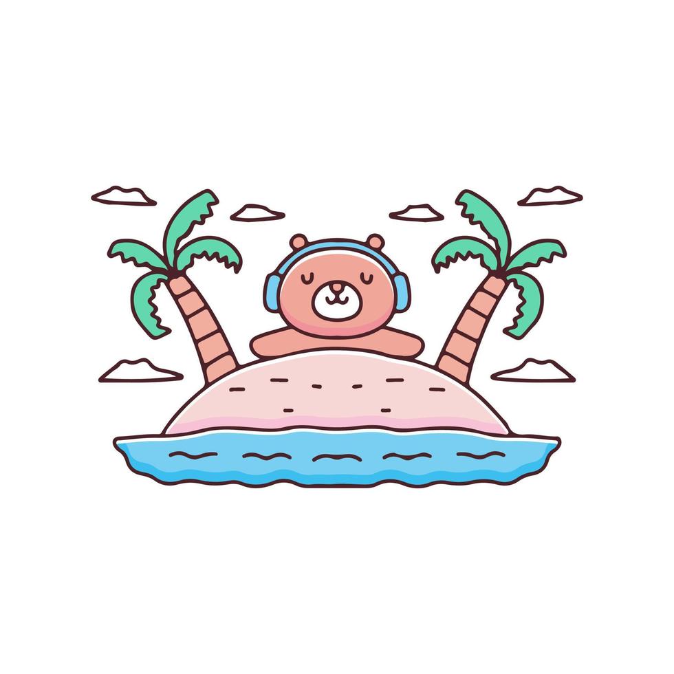 lindo oso durmiendo en la ilustración de la isla paradisíaca. gráficos vectoriales para estampados de camisetas y otros usos. vector