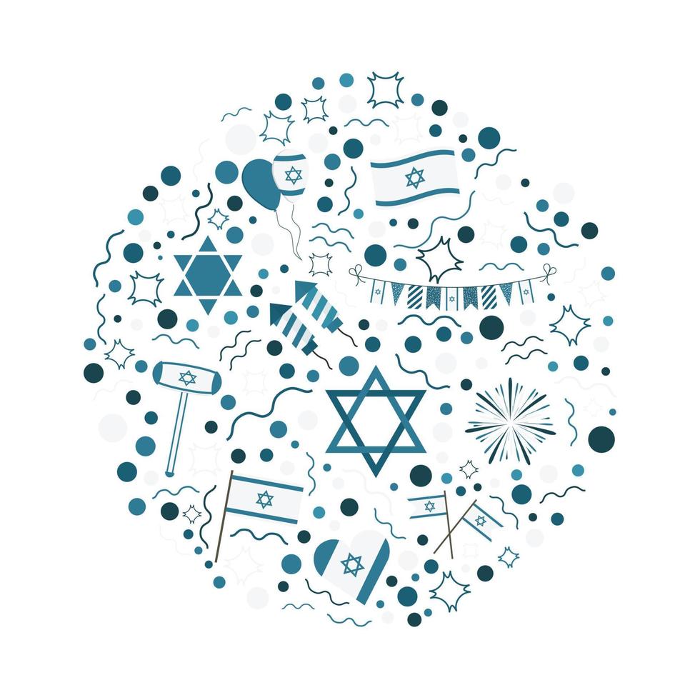 Israel Independence Day holiday flat design icons set in round shape vector