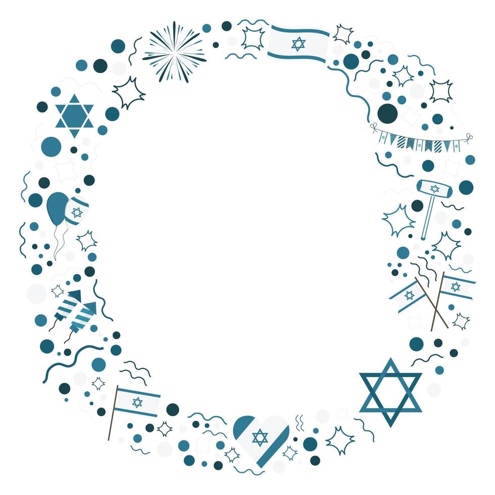 Frame with Israel Independence Day holiday flat design icons vector