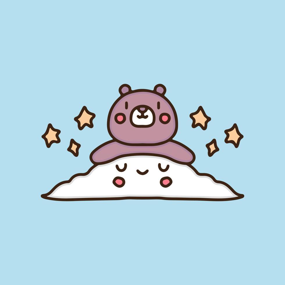 cute bear chill out on cloud cartoon, illustration for stickers and t shirt. vector