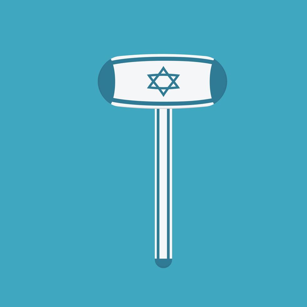 Martillo inflable con icono de la bandera de Israel en diseño plano vector