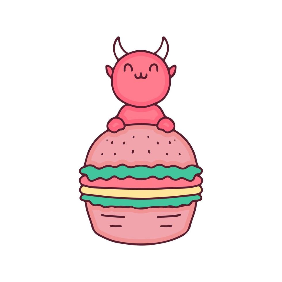 Adorable red devil cartoon with burger. Perfect for Nursery kids, greeting  card, baby shower girl, fabric design. 4208138 Vector Art at Vecteezy