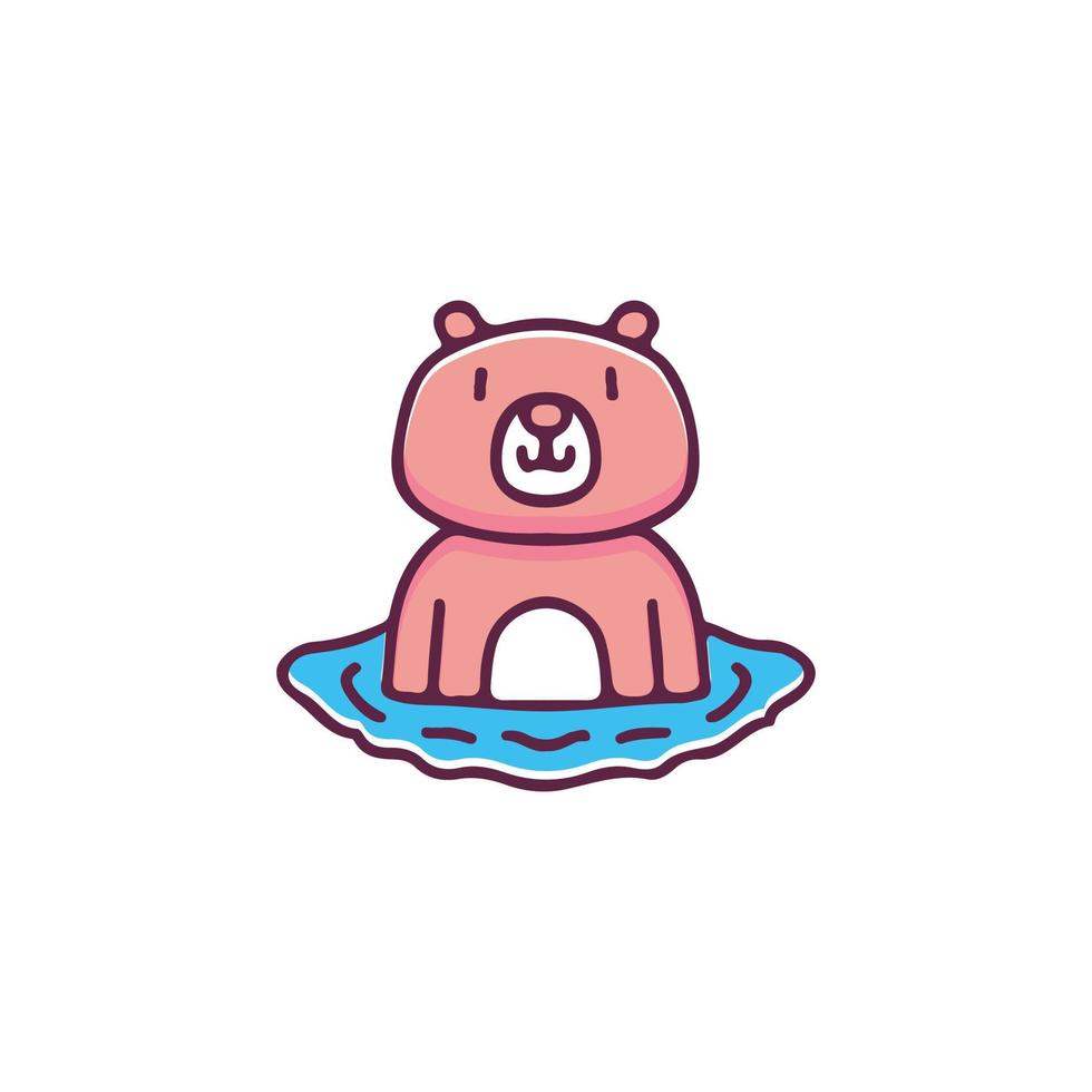 Bear swim on river cartoon illustration. Vector graphics for t-shirt prints and other uses.