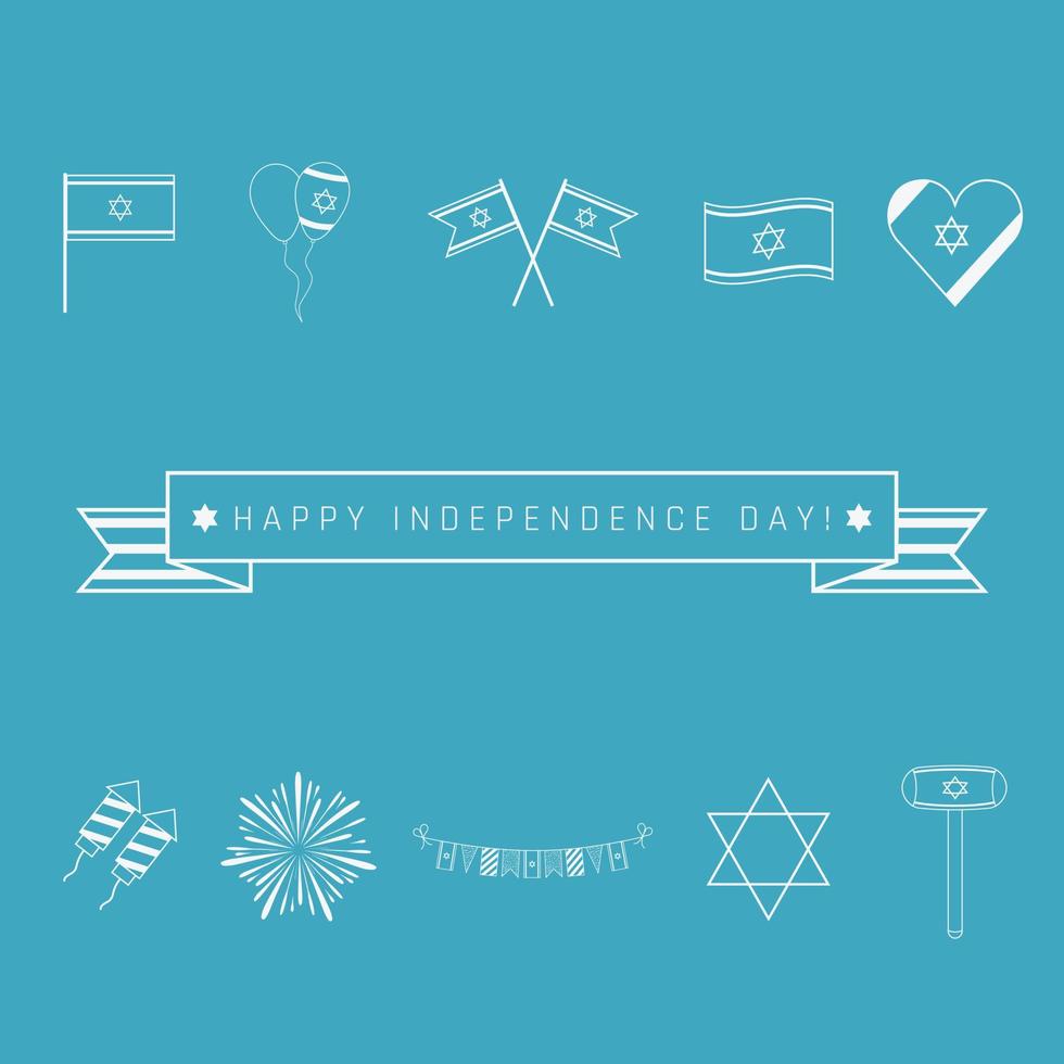 Israel Independence Day holiday flat design white thin line icons set with text in english vector