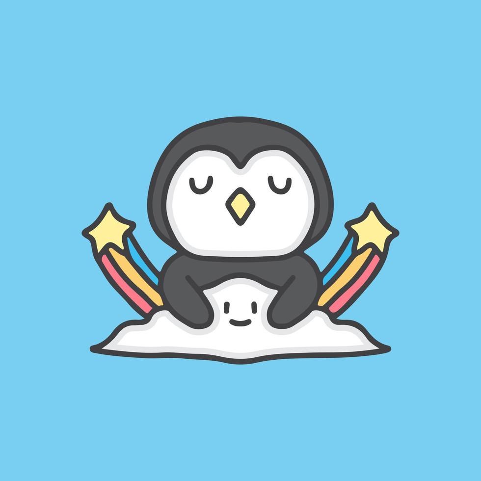 cute sleeping penguin on cloud cartoon, illustration for stickers and t shirt. vector