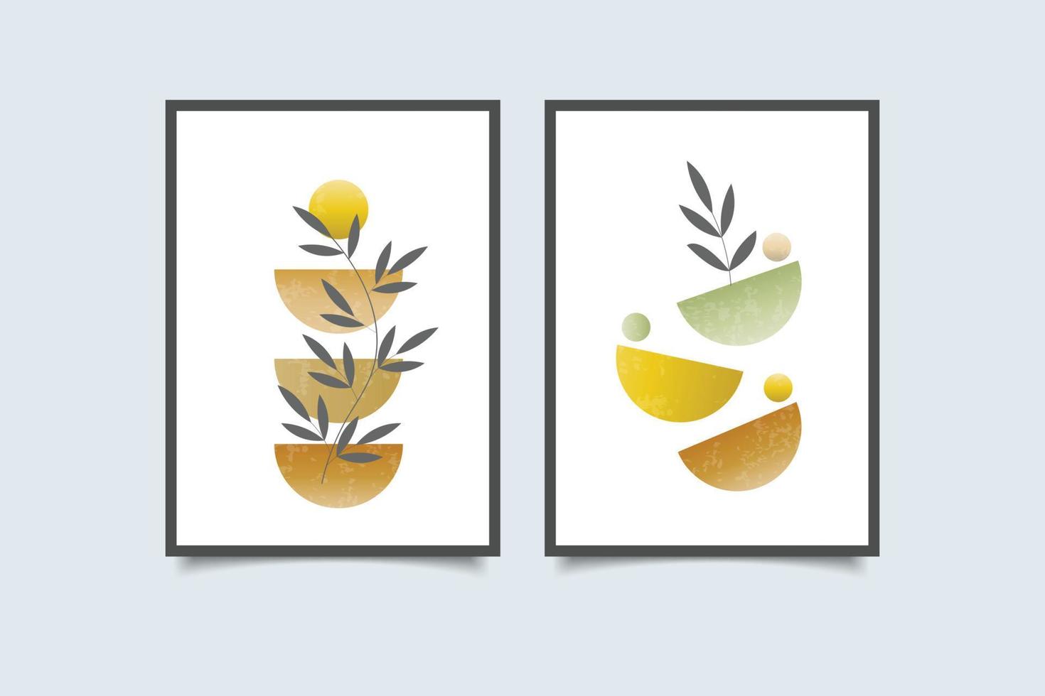 boho contemporary leaves wall art collection vector