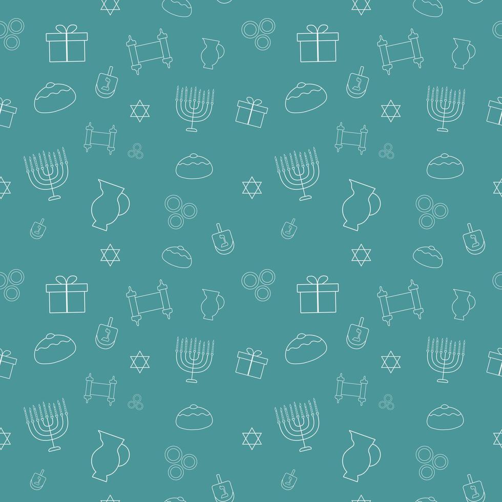 Hanukkah holiday flat design white thin line icons seamless pattern vector
